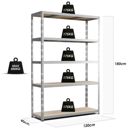 Etagère Charges Lourdes -180x120x40cm Gris