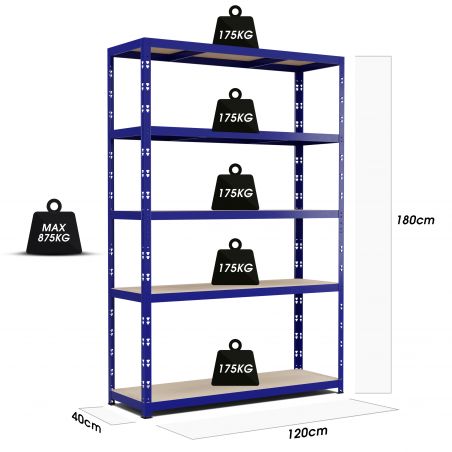 Etagère Charges Lourdes -180x120x40cm Bleu