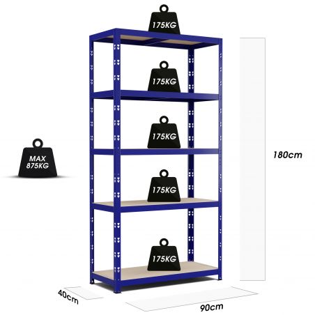 Etagère Charges Lourdes -180x90x40cm Bleu