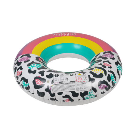 Bouée Gonflable Ronde XXL pour Piscine & Plage Ultra Confort, Flotteur Deluxe - Arc-En-Ciel Et Léopard ø120cm