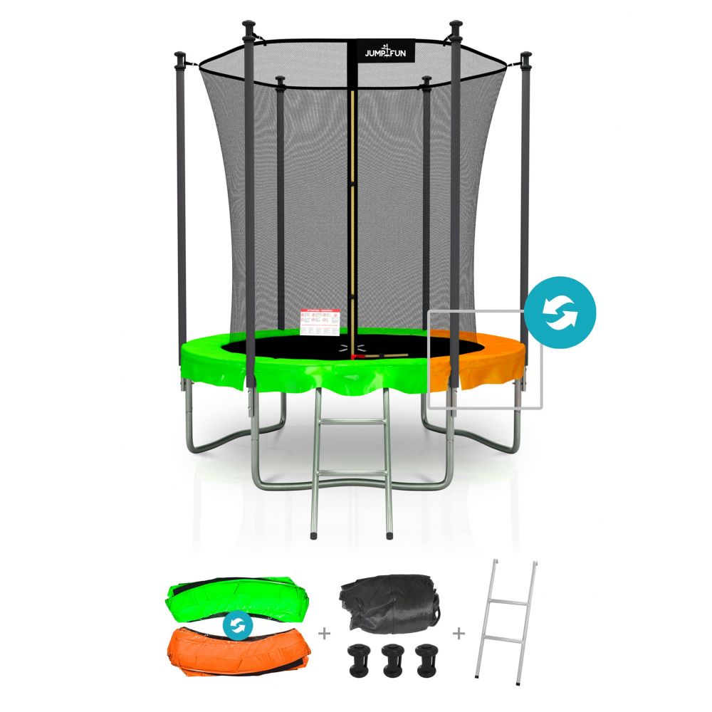 Trampoline extérieur 180 cm réversible - filet de sécurité + matelas de protection + echelle - norme CE