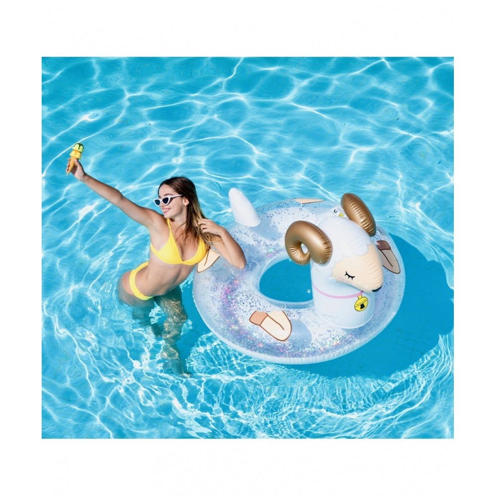 Bouée Gonflable Ronde XXL pour Piscine & Plage Ultra Confort, Flotteur Deluxe - Mouton A Paillettes ø115cm