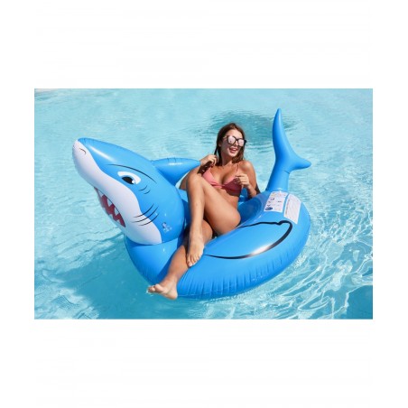 Bouée Gonflable Ronde XXL pour Piscine & Plage Ultra Confort, Flotteur Deluxe - Requin ø115cm