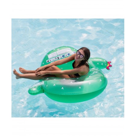 Bouée Gonflable Ronde XXL pour Piscine & Plage Ultra Confort, Flotteur Deluxe - Cactus ø130cm