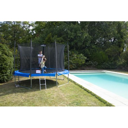 Trampoline extérieur 300 cm réversible - filet de sécurité + matelas de protection + echelle - norme CE