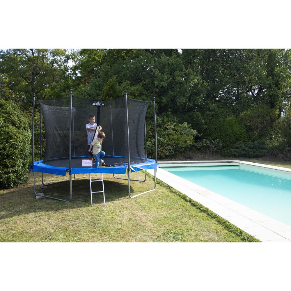 Trampoline extérieur 300 cm réversible - filet de sécurité + matelas de protection + echelle - norme CE