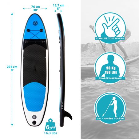 Stand Up Paddle Gonflable 9' 30'' 5''- Bleu