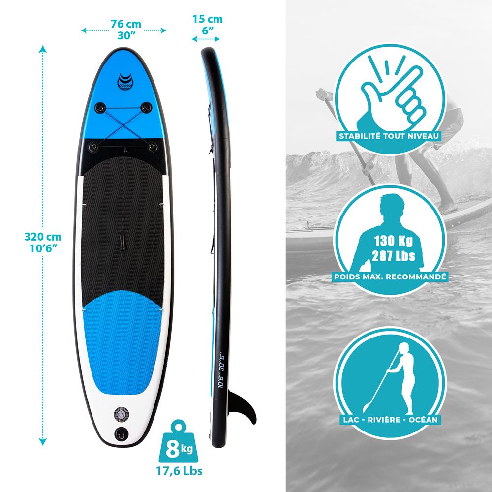Pack Stand Up Paddle Gonflable 10'6'' 30'' 6'' - Bleu