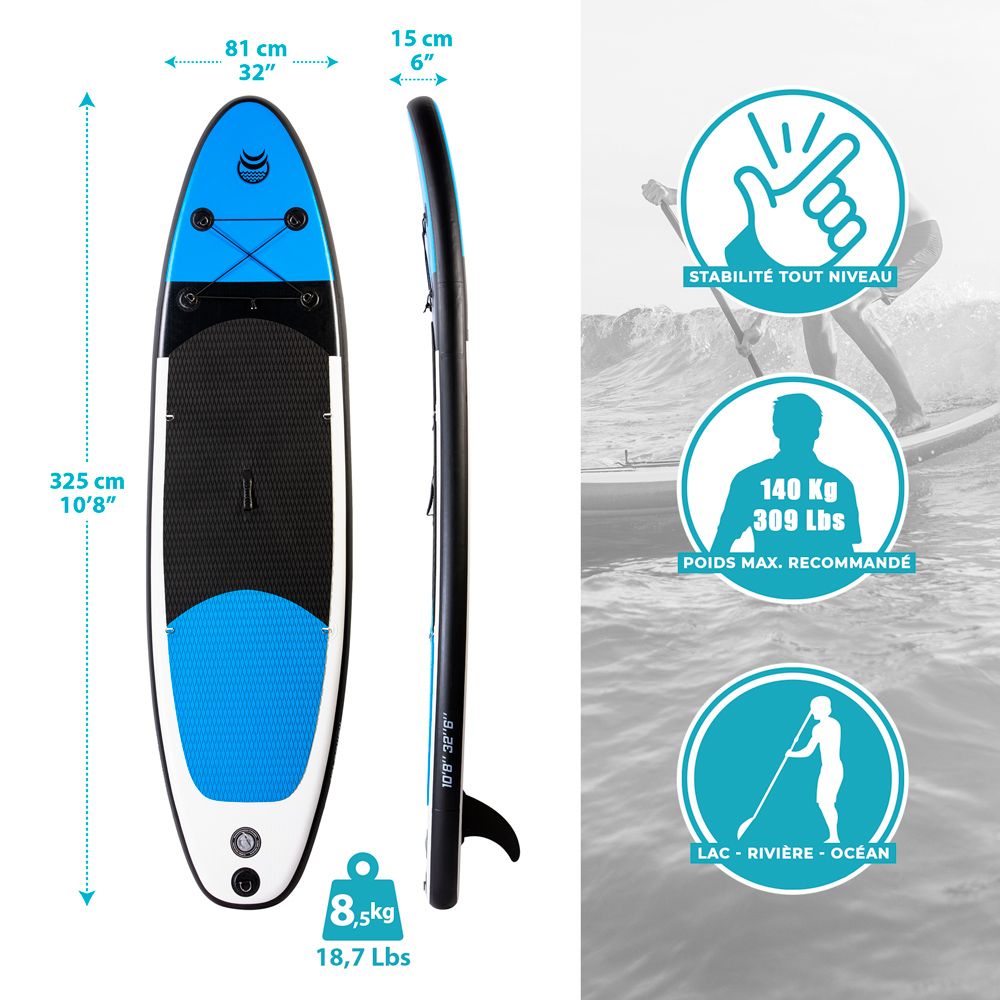 Pack Stand Up Paddle Gonflable 10'8'' 32'' 6'' - Bleu