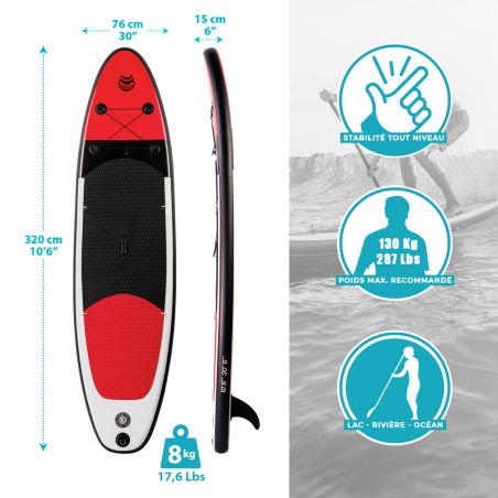 Pack Stand Up Paddle Gonflable 10'6'' 30'' 6'' - Rouge