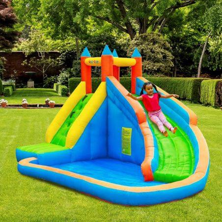 Château Aquatique Gonflable - Jungle Aquatique -4m - Aire de jeux avec escalade, tobbogan et piscine - souffleur et sac de ran