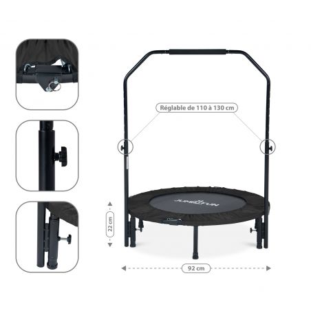 Trampoline fitness pliable 90 cm poignée réglable en hauteur