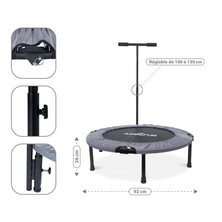 Trampoline fitness pliable 90 cm poignée réglable en hauteur en forme de T