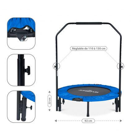 Trampoline fitness pliable 90 cm poignée réglable en hauteur