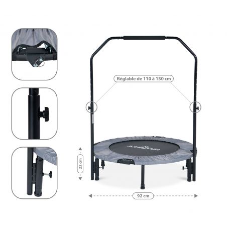 Trampoline fitness pliable 90 cm poignée réglable en hauteur