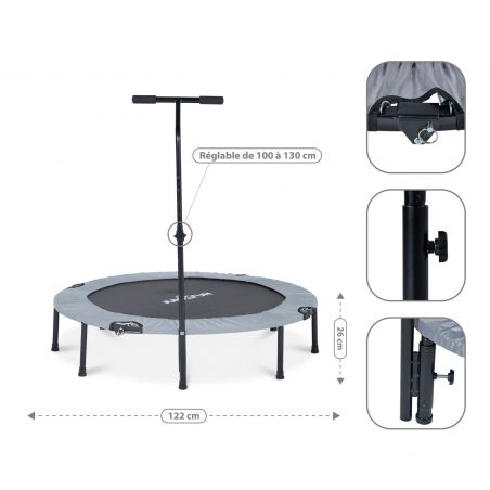 Trampoline fitness pliable 120 cm poignée réglable en hauteur en forme de T