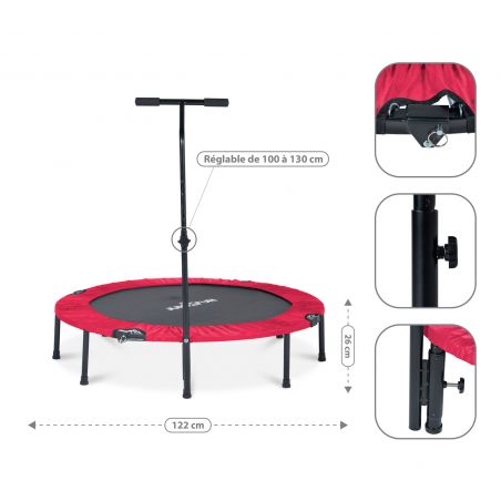 Trampoline fitness pliable 120 cm poignée réglable en hauteur en forme de T