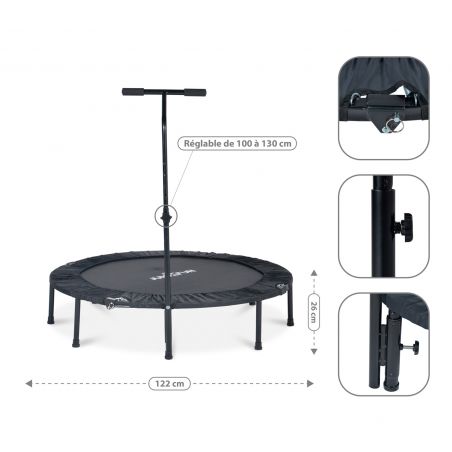 Trampoline fitness pliable 120 cm poignée réglable en hauteur en forme de T