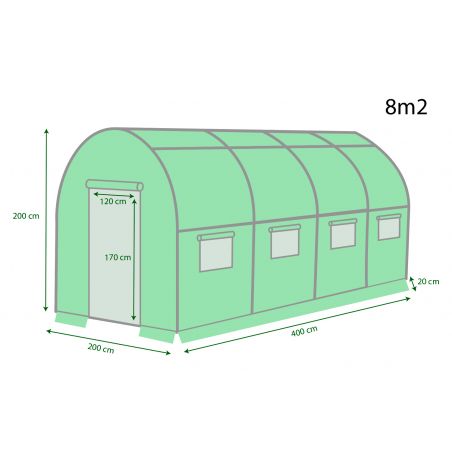 Serre de Jardin Tunnel 8m² - bache armée - avec fenêtres latérales et porte zipée Surface Serre de Jardin Tunnel 8m² - bache armée - avec fenêtres latérales et porte zipée Surface