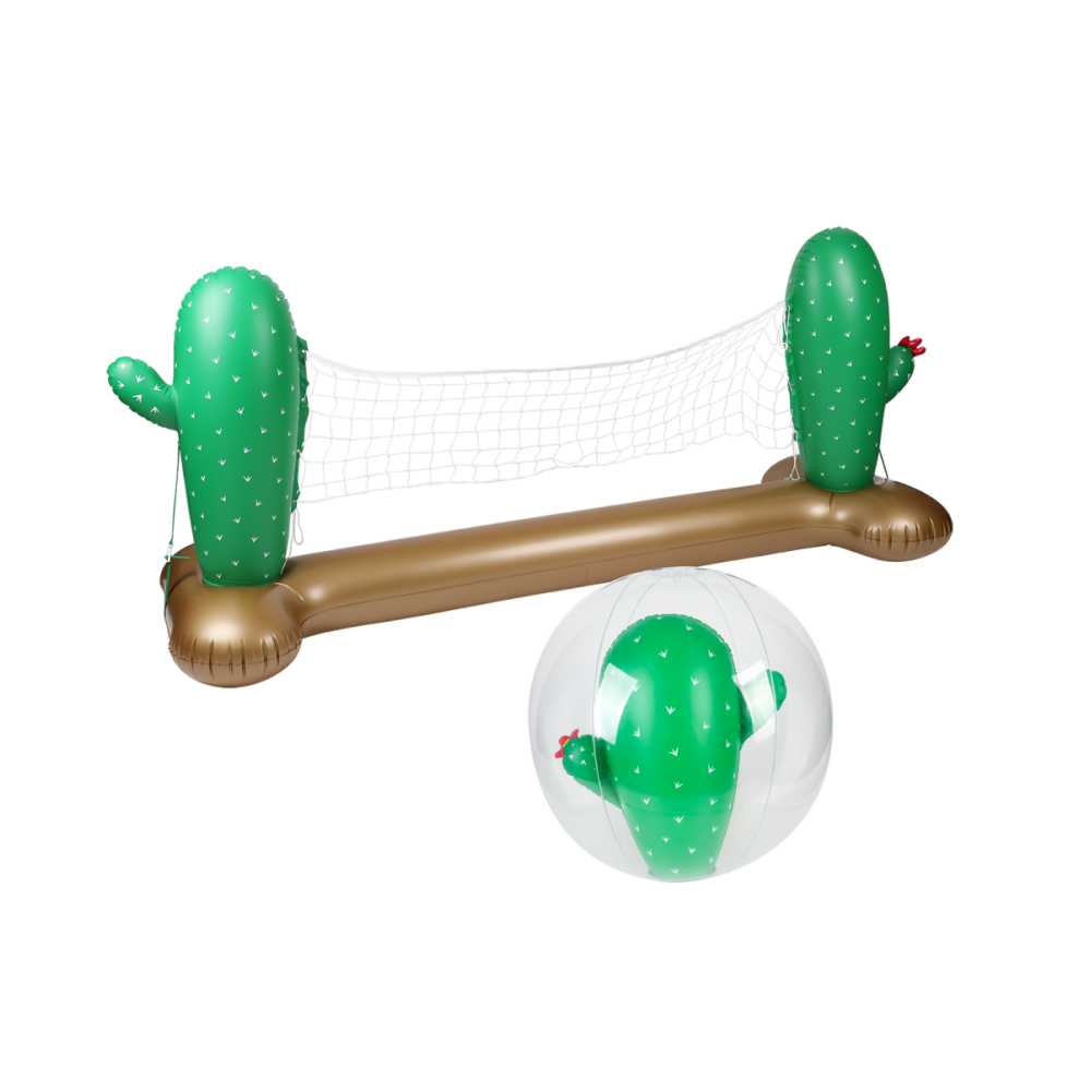Filet de volley Gonflable et Flottant + Ballon Gonflable pour Piscine & Plage - Pack Sport Cactus