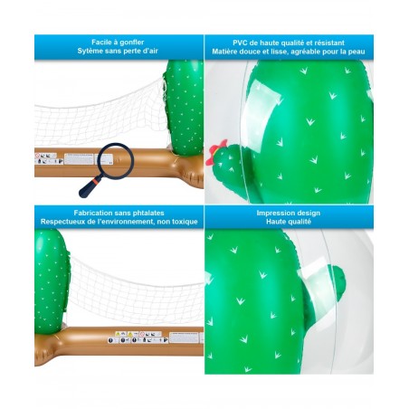 Filet de volley Gonflable et Flottant + Ballon Gonflable pour Piscine & Plage - Pack Sport Cactus