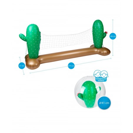 Filet de volley Gonflable et Flottant + Ballon Gonflable pour Piscine & Plage - Pack Sport Cactus