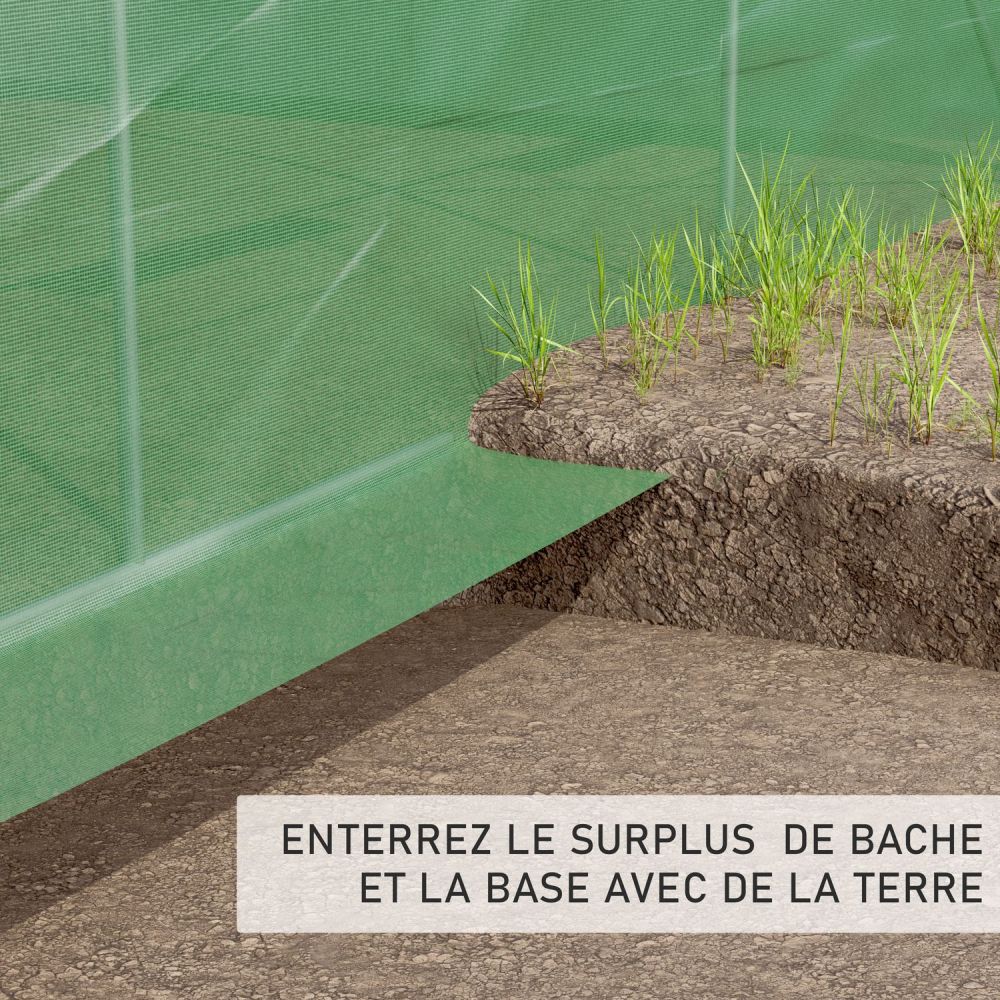 Serre de Jardin Tunnel 8m² - bache armée - avec fenêtres latérales et porte zipée Surface