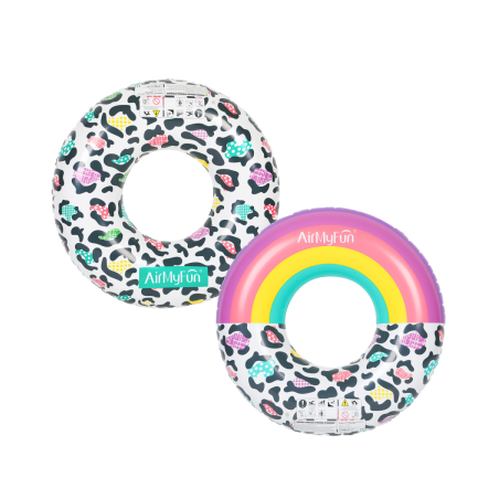 Pack 2 Bouées Gonflables Ronde XXL pour Piscine & Plage Ultra Confort, Flotteur Deluxe - Pack Twin Donut Leopard ø120cm