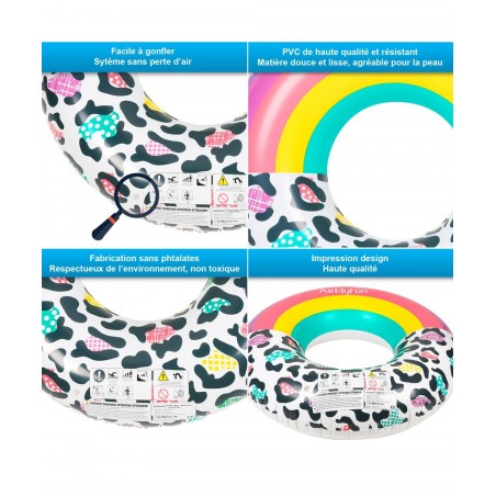 Pack 2 Bouées Gonflables Ronde XXL pour Piscine & Plage Ultra Confort, Flotteur Deluxe - Pack Twin Donut Leopard ø120cm