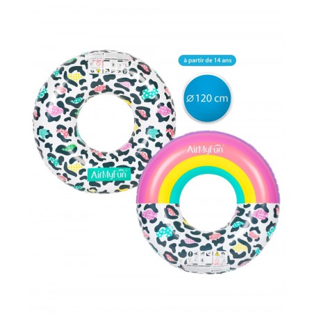 Pack 2 Bouées Gonflables Ronde XXL pour Piscine & Plage Ultra Confort, Flotteur Deluxe - Pack Twin Donut Leopard ø120cm