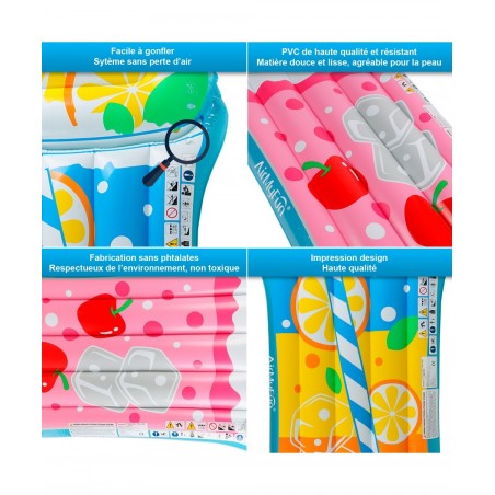 Pack 2 Matelas Gonflables d'Eau Géants, Ultra Confort, pour Piscine & Plage - Pack Twin Fresh Fruits 185 x 100 cm