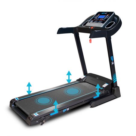 Tapis de course Pliable SPX -14km/h - 2,0 Cv - 12 Programmes, Inclinaison, Capteurs Pouls, Ecran LCD et Haut-Parleurs