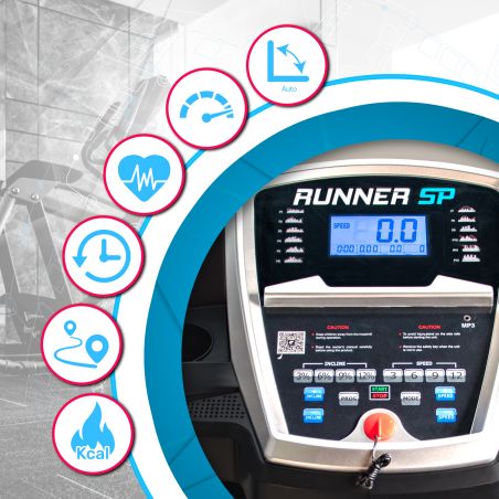 Tapis de Course Pliable RSP - 16km/h - 2,0 Cv - 12 Programmes, Inclinaison Motorisée 15%, Ecran LCD, Prise MP3 et Haut-Parleurs