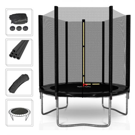 Trampoline de Jardin Deluxe ø305cm Noir - avec Filet de sécurité, Tapis de saut, Coussin de protection, Echelle