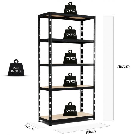 Étagères de rangement polyvalentes en métal - Charges Lourdes (lot de 2) - 180x90x40cm - Noir