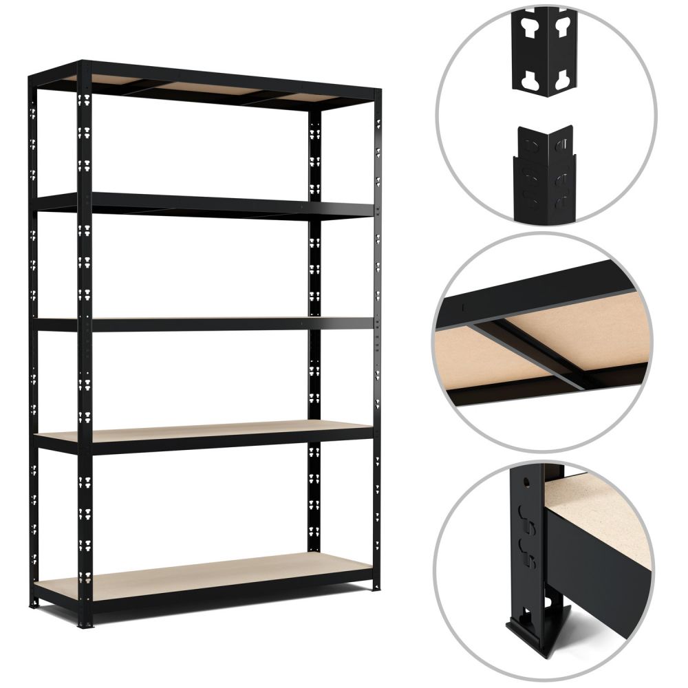 Étagère de rangement polyvalente en métal - Charges Lourdes - 180x120x40cm - Noir