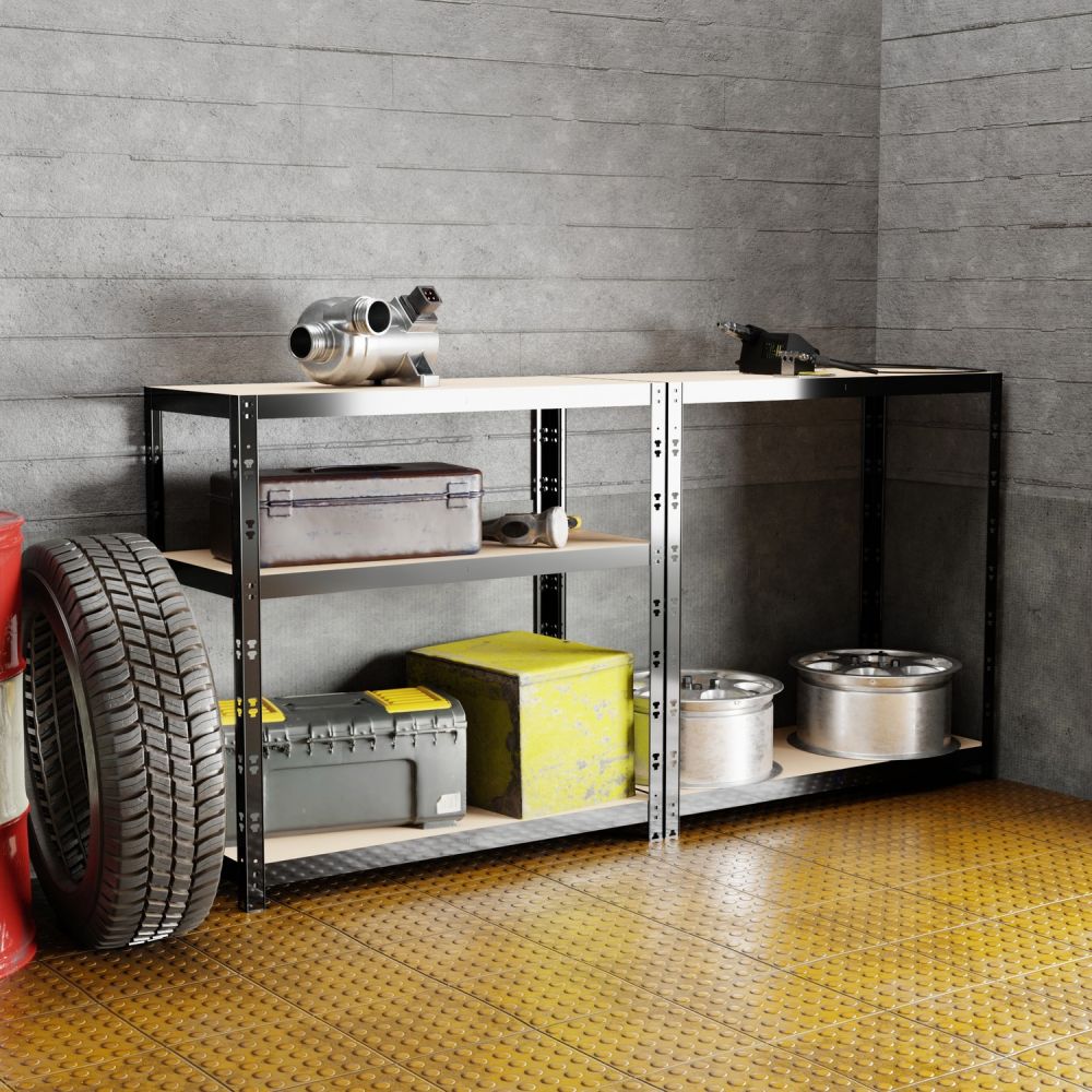 Étagère de rangement polyvalente en métal - Charges Lourdes - 180x90x40cm - Noir