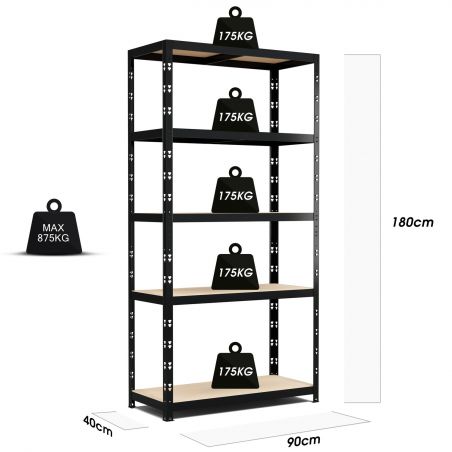 Étagère de rangement polyvalente en métal - Charges Lourdes - 180x90x40cm - Noir Étagère de rangement polyvalente en métal - Charges Lourdes - 180x90x40cm - Noir
