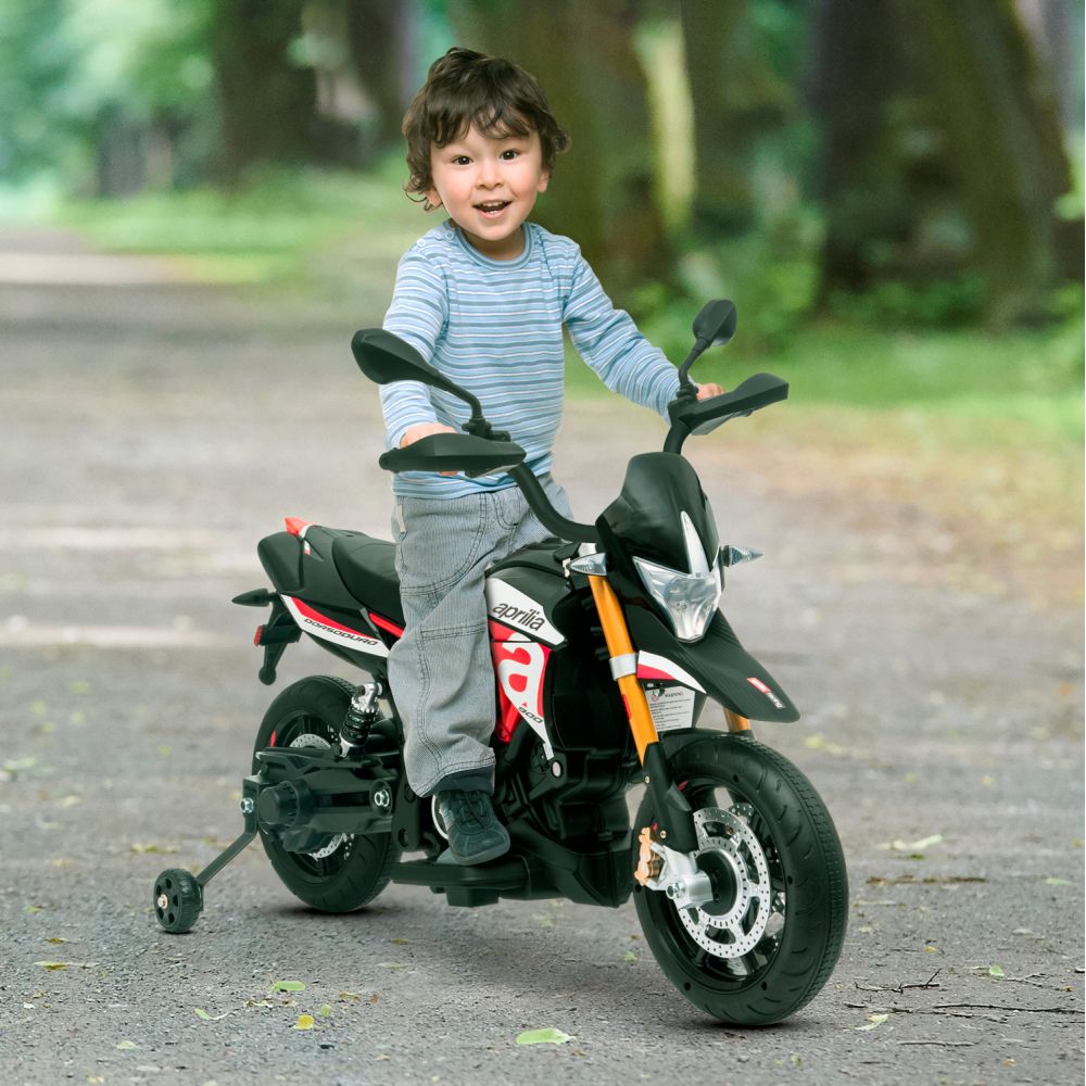 Moto Electrique Aprilia Dorsoduro 900 pour Enfant - avec Klaxon, Système Audio et Roulettes de soutien