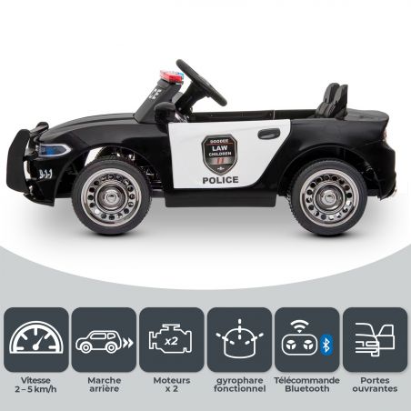 Voiture de Police Electrique 2 x 30W - Marche AV / AR, Gyrophares & Mégaphone