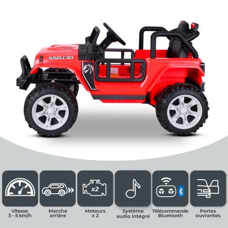 Voiture Electrique 4x4 Tout-Terrain pour Enfant 2x40W - Marche AV/AR, Phares et Système Audio