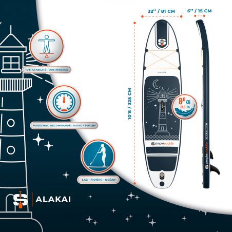 Pack Stand Up Paddle SIMPLE PADDLE ALAKAI 10'8