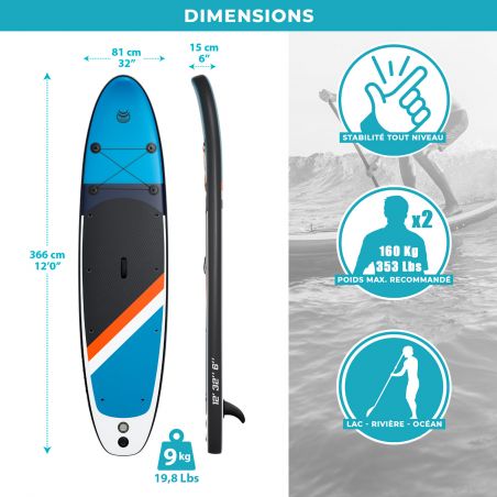 Pack Stand Up Paddle Gonflable Two 12'0 32'' 6''