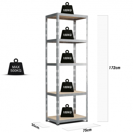 Etagère métal 172x75x30cm – Charges Lourdes - Coloris Gris