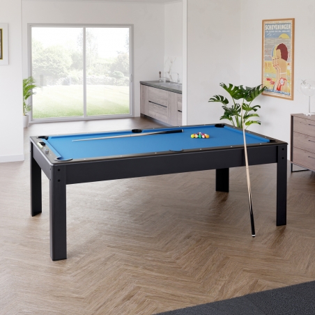 Billard Américain AMBIANCE 7Ft - 226,5 x 126,5 x 80 cm avec accessoires et plateau dînatoire - Couleur Noir