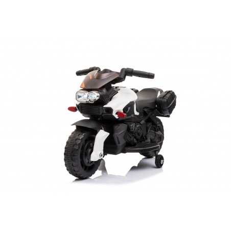 Moto Electrique pour Enfant - 90L x 42l x 58H cm - Roulettes de soutien, Marche AV/AR, Phares fonctionnels, Bruitages moteur