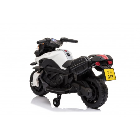 Moto Electrique pour Enfant - 90L x 42l x 58H cm - Roulettes de soutien, Marche AV/AR, Phares fonctionnels, Bruitages moteur