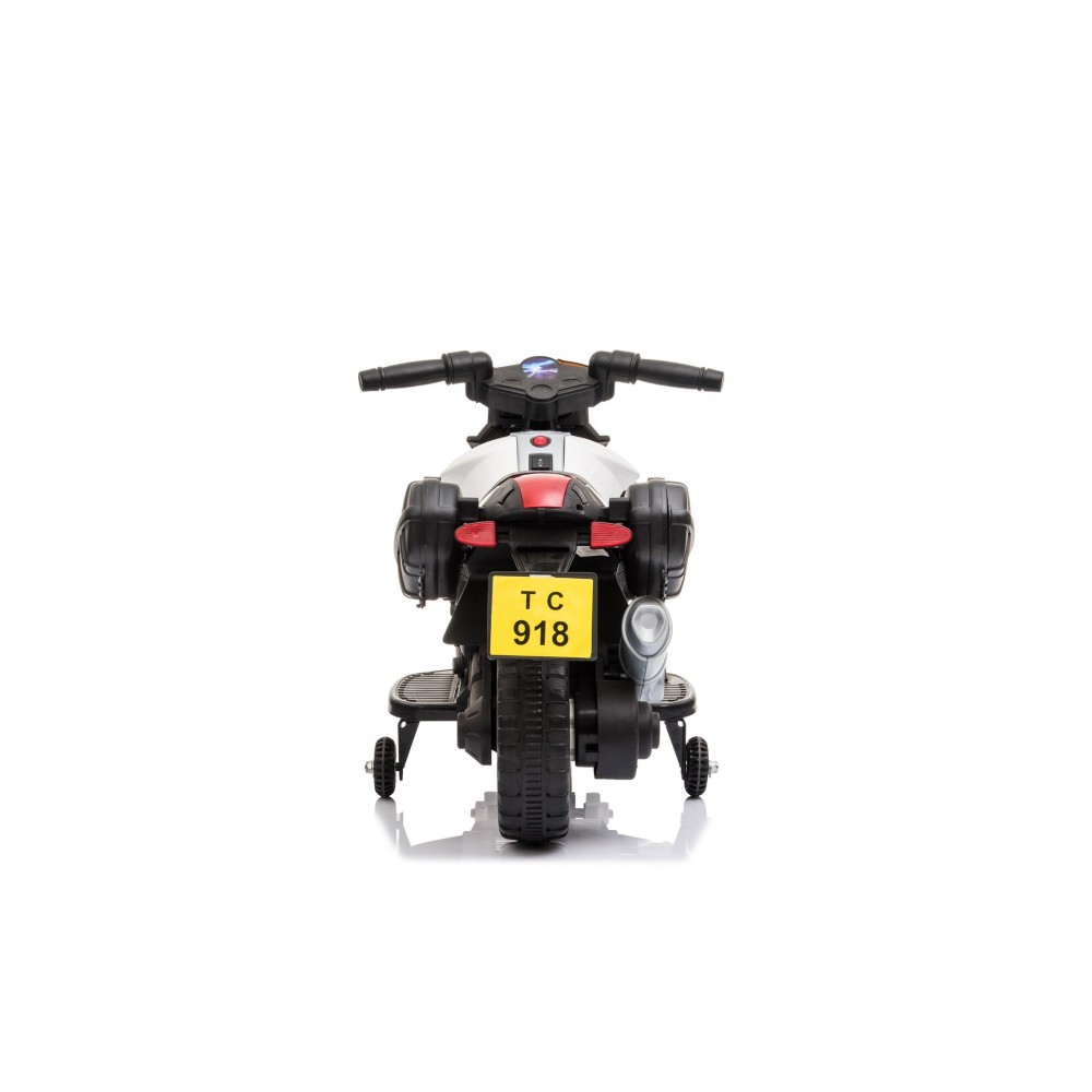 Moto Electrique pour Enfant - 90L x 42l x 58H cm - Roulettes de soutien, Marche AV/AR, Phares fonctionnels, Bruitages moteur