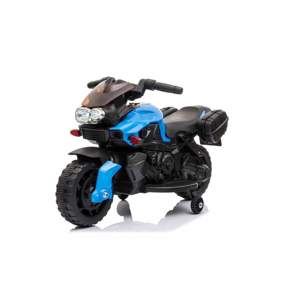 Moto Electrique pour Enfant - 90L x 42l x 58H cm - Roulettes de soutien, Marche AV/AR, Phares fonctionnels, Bruitages moteur