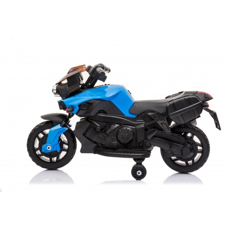Moto Electrique pour Enfant - 90L x 42l x 58H cm - Roulettes de soutien, Marche AV/AR, Phares fonctionnels, Bruitages moteur Moto Electrique pour Enfant - 90L x 42l x 58H cm - Roulettes de soutien, Marche AV/AR, Phares fonctionnels, Bruitages moteur